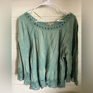 Democracy Sage Green Crochet Blouse